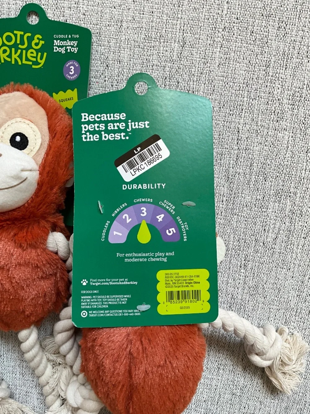 2 Monkey dog toys